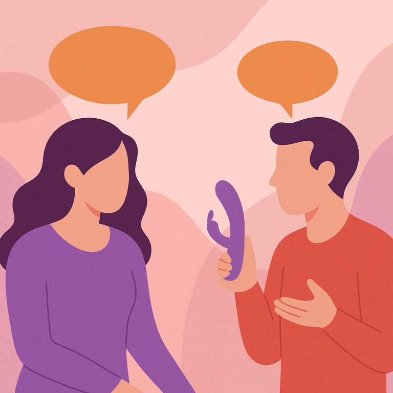 Cómo iniciar la conversación sobre el uso de juguetes sexuales en pareja: guía práctica y sin tabúes 2 Ilustración abstracta en colores cálidos que representa comunicación y confianza en la pareja, ideal para un artículo sobre cómo hablar de juguetes sexuales.