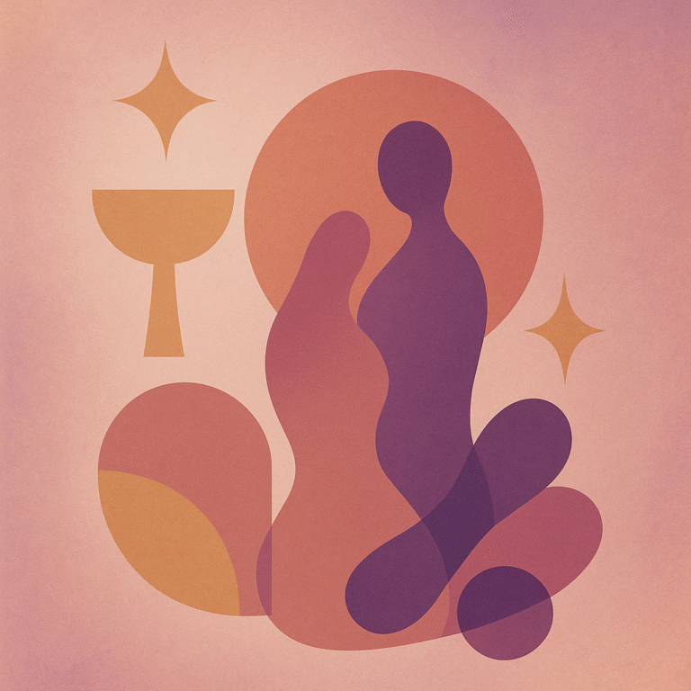 Cómo elegir tu primer juguete sexual: guía práctica para principiantes 1 Ilustración abstracta en tonos rosados y dorados que representa el bienestar íntimo, la curiosidad y la exploración personal con estilo moderno y elegante
